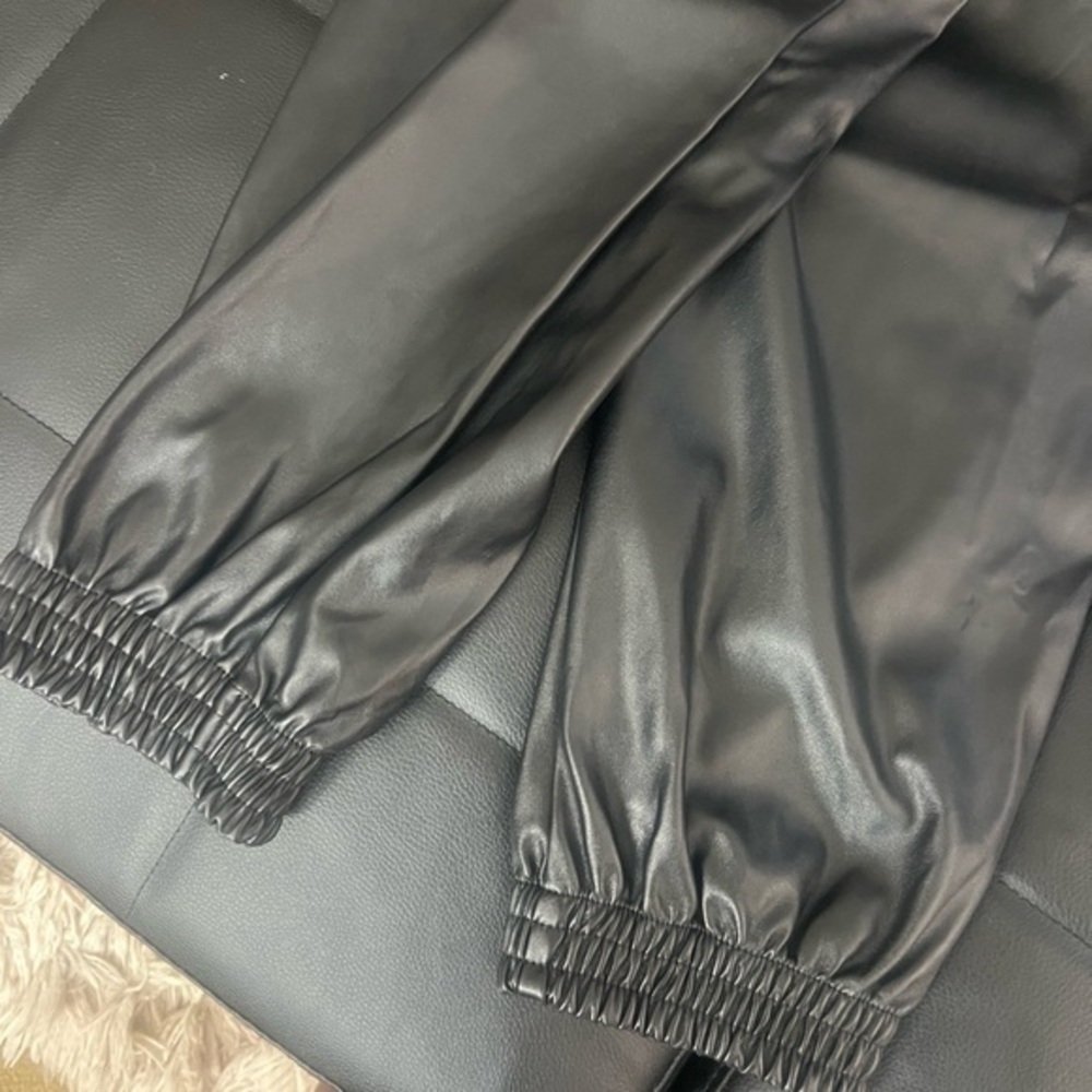 TWO pairs of Faux Leather Joggers (black & brown) Size Small